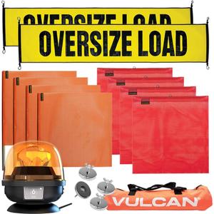 VULCAN Wide Load Marking Kit And Beacon Bundle | Includes 2 Stretch Cord Oversize Load Banners, 4 Magnets, 4 Red Flags, 4 Orange Flags, High-Viz Vented Storage Bag, and 1 Amber Remote Control Beacon