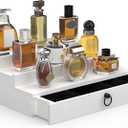 upcessory Cologne Organizer for Men, 3 Tier Wood Perfume Organizer with Felt Lining Drawer and Hidden Compartment, White Perfume Display Holder, A Gift for Men