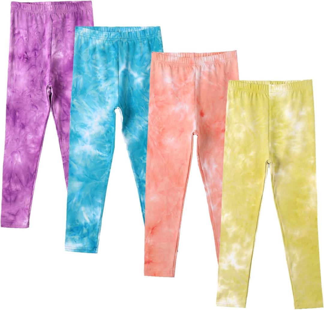 4 Pack Girls Printed Leggings Soft Yoga Pants Kids Tie-Dye Leggings (Multicolor 6)