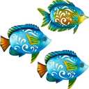 TERKEPT Metal Fish Wall Decor Coastal Ocean Sea Hanging Decorations Metal Fish Art Outdoor Wall Sculptures Garden Patio Fence Pool Decor