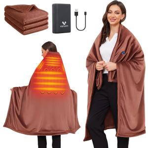 Electric Heated Blanket Battery Operated,20000mAh,Cordless Heated Shawl For Neck & Shoulders And Back, Heating Throw Blanket With Zipper, Smooth Flannel,3 Heating Levels, Up to 8 Hrs, Gifts for Mom Women