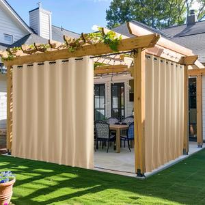 NICETOWN 2 Panels Outdoor Patio Curtains W100 x L84, Waterproof & Windproof Extra Wide Grommet & Back Tab on Top & Bottom Thermal Insulated Sun Blocking Drapes with Rope for Deck, Biscotti Beige