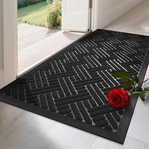 BEHERO Front Door Mat Indoor Outdoor Entrance, 36" x 24" Welcome Mat for Entryway, Stain and Fade Resistant, Heavy Duty Absorbent Door Mat, Non Slip Door Mats Outside, Entry Doormat, Black