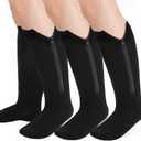 Plus Size Compression Socks for Women Men Wide Calf (15-20mmhg) Knee High Socks Support Compression Stockings for Nurses and Flying (Zipper - 3 Pairs - Black), 2XL