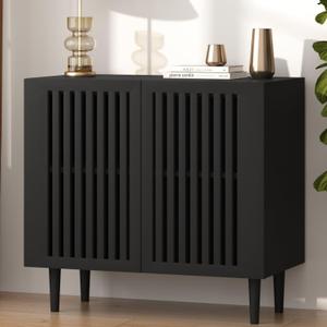 Farmhouse Storage Cabinet, 31.5" Buffet Cabinet with 2 Doors and Adjustable Shelf, Sideboard Coffee Bar with Solid Wood Feet for Kitchen,Dining Room,Living Room,Black