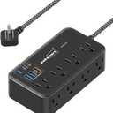 PD45W USB C Charger, Surge Protector Power Strip (2800J), 8 AC Outlets with 6 USB Ports (3 USB-C), 5ft Braided Cord, 45W Charging Station for MacBook, Laptops, iPad, iPhone, ETL Listed (5 Ft Flat Extension Cord, Black-PD45W Fast Charge)