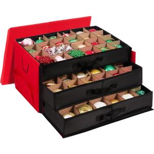 Christmas Ornament Storage Container Box, Adjustable Dividers- Large Christmas Ball Storage Boxes with 3 Removable Trays Keeps Holiday Decorations (72-4") (Medium)
