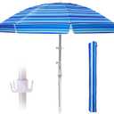 8ft Large Beach Umbrella,Heavy Duty Wind Resistant Portable Sun Shade w/Tilt Pole&Sand Anchor,Shoulder Carry Bag,Removable Hook,UV 50+ Protection,Air Vents Design for Patio Garden Pool
