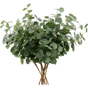 HNVNER 6 Bunches Artificial Eucalyptus Stems 24" Faux Eucalyptus Leaves Branches Silk Fake Green Foliage Artificial Plants Greenery for Flower Arrangement Home Wedding Party Decoration