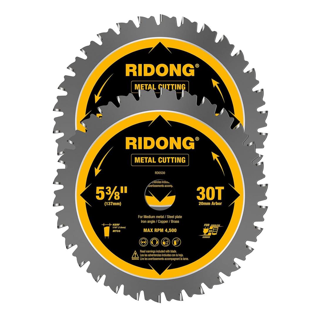 2 Pack 5-3/8 Inch 30 Teeth Steel and Metal Cutting Circular Saw Blade, 20mm Arbor, Thin Kerf, Professional Carbide Tipped Blade for Angle Iron, Medium Metal, Steel Plate, Copper/Brass