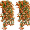 Fall Artificial Flowers for Outdoors,2 Pcs UV Resistant Fall Flowers Outdoor,Not-Fading Fall Faux Flowers for Outdoor Planters for Porch Balcony Patio Garden Decor,Orange