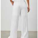 SHENHE Women's Drawstring Tie Front Straight Leg Pants Wide Leg Elastic Waist Pants White Medium (White, M)