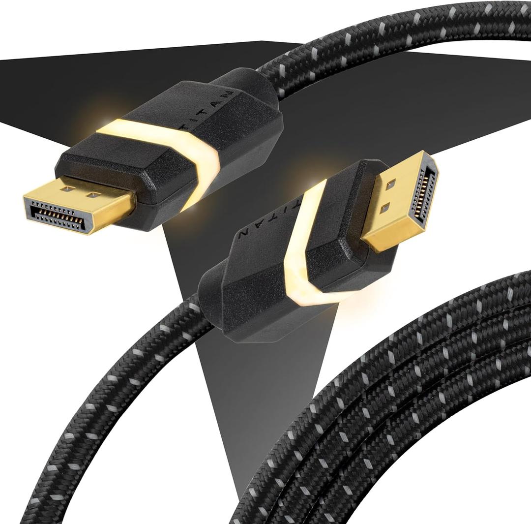 Titan DisplayPort Cable with LED Gaming Light, 2.0 DP Cable, 16K with 8K@120Hz and 4K@240Hz, 6 Ft Braided High Speed Display Port Cable, 80Gbps Data Transfer for Gaming Monitor, TV, PC, Laptop, 69250