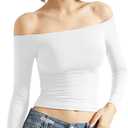 SUUKSESS Women Off Shoulder Double Lined Long Sleeve Shirts Basic Going Out Tops (Medium, Snow White)