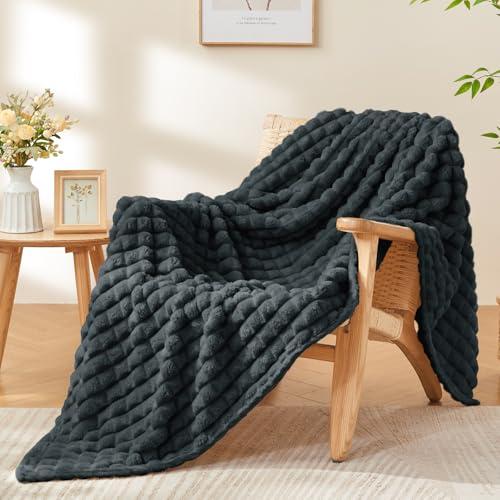 BEDELITE Bluish Black Throw Blanket for Couch & Bed - Super Soft Warm 3D Checkered Fluffy Fuzzy Fleece Blanket, Luxurious Plush Cozy Blanket for Room Decor, Gift for Women, 50x60 Inches