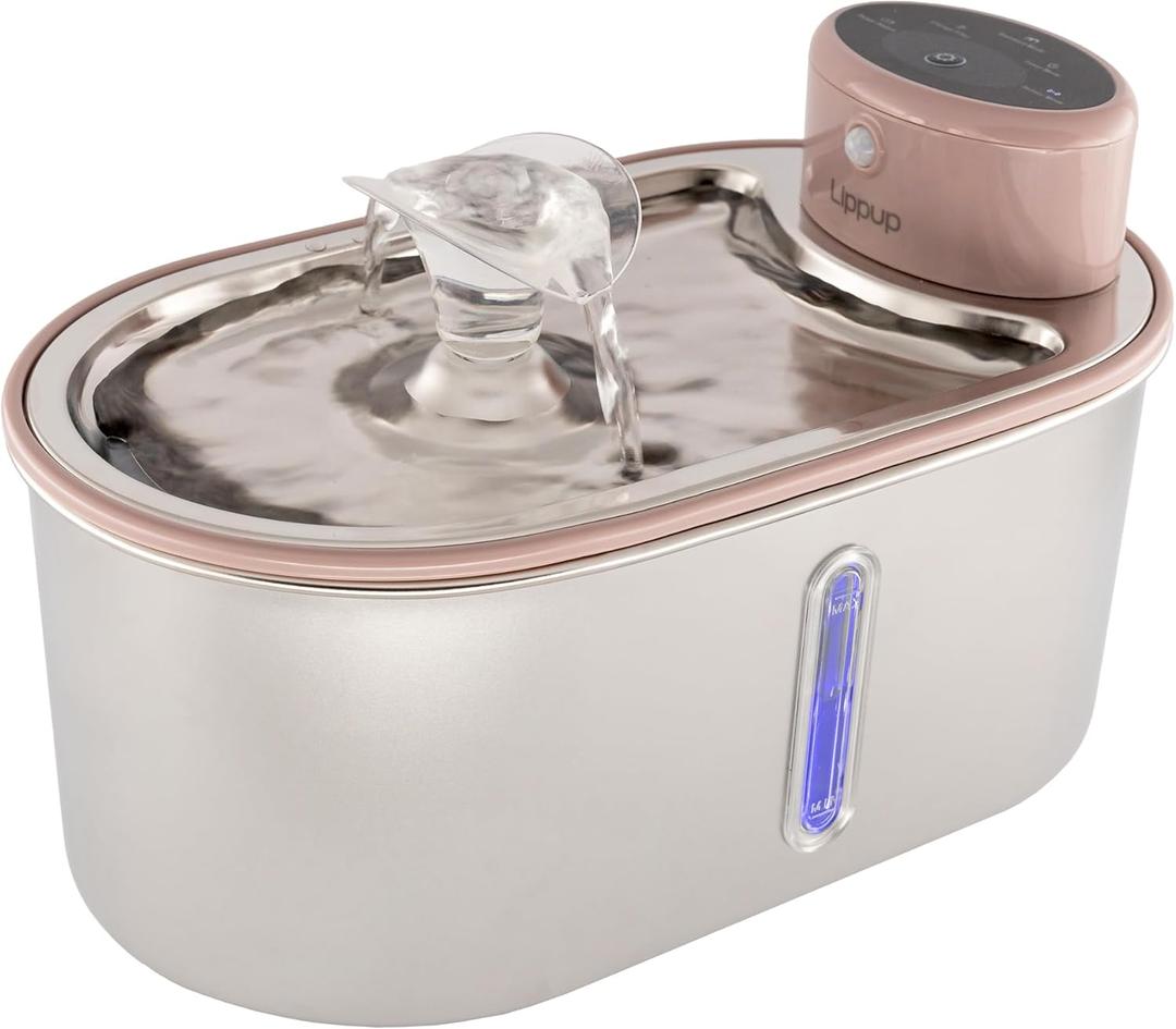Wireless Cat Water Fountain Stainless Steel, 5200mAh Battery, Ultra Quiet, Automatic Water Dispenser for Cats, 108oz/3.2L, Two Flow Modes, BPA-Free, Multi-Filtration, Includes 2 Filters- Creamy