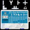 87Pcs Hose Barb Fitting Kit - 3/8, 1/8,1/4, 1/2, 3/4" with Straight, Y/T Tees,Barb Reducer,Barbed Splicer, for Aquarium Water Fuel Air Line Connector Fittings