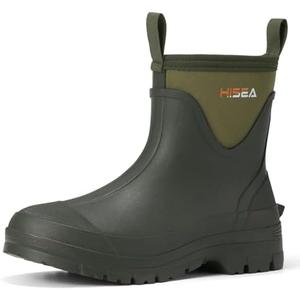 HISEA Mens Mud Boots Short Garden Shoes Ankle Hight Waterproof Neoprene Rubber Rain Boots, 12