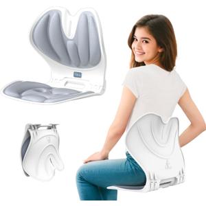Foldable Lumbar Back Support Chair Ergonomic Curve for Posture Corrector Back Pain Relief Perfect for Floor Seat Officework Homework Small Size for Children Teenagers Youth (Greyblue)