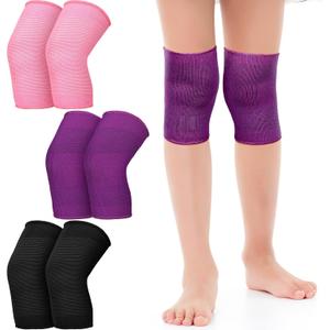 Hungdao 3 Pairs Kids Knee Brace Breathable Flexible Elastic Knee Sleeves for Kids Girls Volleyball Basketball Dance Skating (Medium)