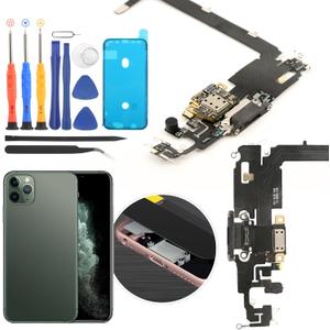 Replacement for iPhone 11 Pro Max Charging Port Dock Connector for iPhone 11 Pro Max Charging Port Replacement USB Charger Board Flex Cable Assembly Accessories with Repair Tools (Black)