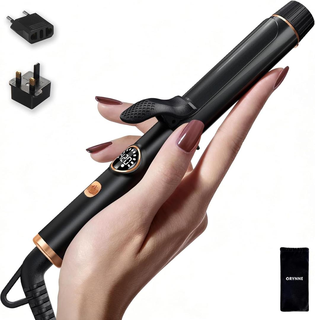 ORYNNE Mini Travel Curling Iron for Short Hair, 1 Inch Small Curling Iron with Dual Voltage, 5 Heat Settings, Temp Memory & Lock, Auto-Off, Ceramic Travel Curling Wand Infused Argan Oil (Rose Gold)