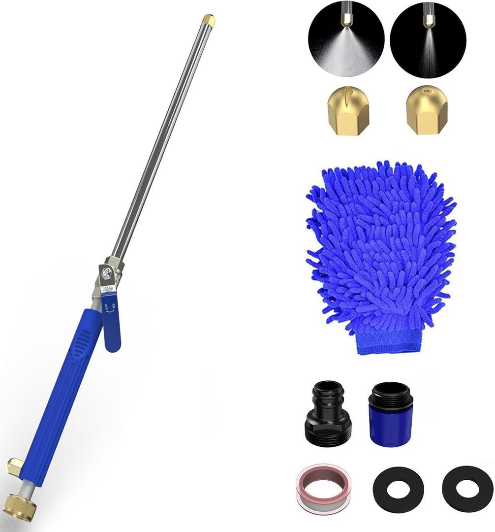High Pressure Washer Wand, Hydro Jet Nozzle Power Washer Tools with 2 Different Pressurizing Nozzles and Hose Quick Connectors for Car Washing, Garden Cleaning, Patio, 18 Inch Blue
