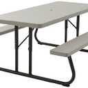 LIFETIME 6‑Foot Folding Picnic Table, Outdoor Portable Bench Seating for 8, UV‑Protected HDPE, Powder‑Coated Steel Frame, Stain‑Resistant, Folds Flat for Storage