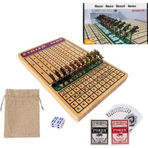 Horse Race Board Game with 11 Luxury Metal Horses, 4 Dice, 2 Card Boxes and Thickened Wood Game Board for 2-11 Players Family Party for Adults Teens & Kids Horse Racing Game