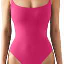 SUUKSESS Women Sexy Square Neck Thong Bodysuit Backless Cami Bodysuit Top (Small, Hot Pink)