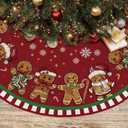 Christmas Tree Skirt 36 Inches, Gingerbread Man Pencil Tree Skirt, Winter Xmas Tree Mat Decorations for Home Party Holiday Decorations