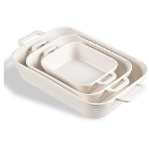 Sweejar Relief Casserole Dishes for Oven, Ceramic 9x13 Baking Pans Set for Cooking, Cake, Banquet and Daily Use, Rectangular Bakeware Set, Porcelain Baking Dish, Lasagna Pan Deep with Handles(White)