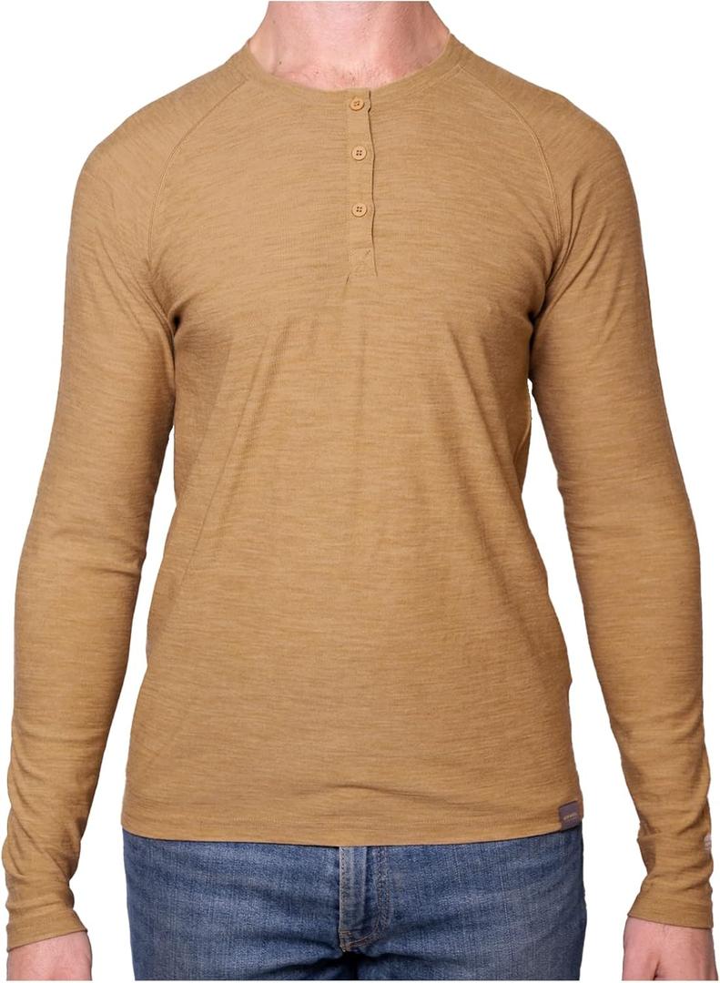 MERIWOOL Men's Base Layer Long Sleeve Henley - Lightweight Merino Wool Thermal (XL)