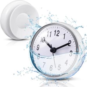 Weewooday Waterproof Bathroom Clock Small Digital White Shower Wall Clock with Easy Reading Face for Bathroom Pool Supplies(Suction Cup)