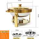 Gold Chafing Dish Buffet Set, 4-Pack 6QT 304 Stainless Steel Round Food Warmers with Lids, Water Pans & Fuel Holders for Catering, Wedding Receptions & Parties