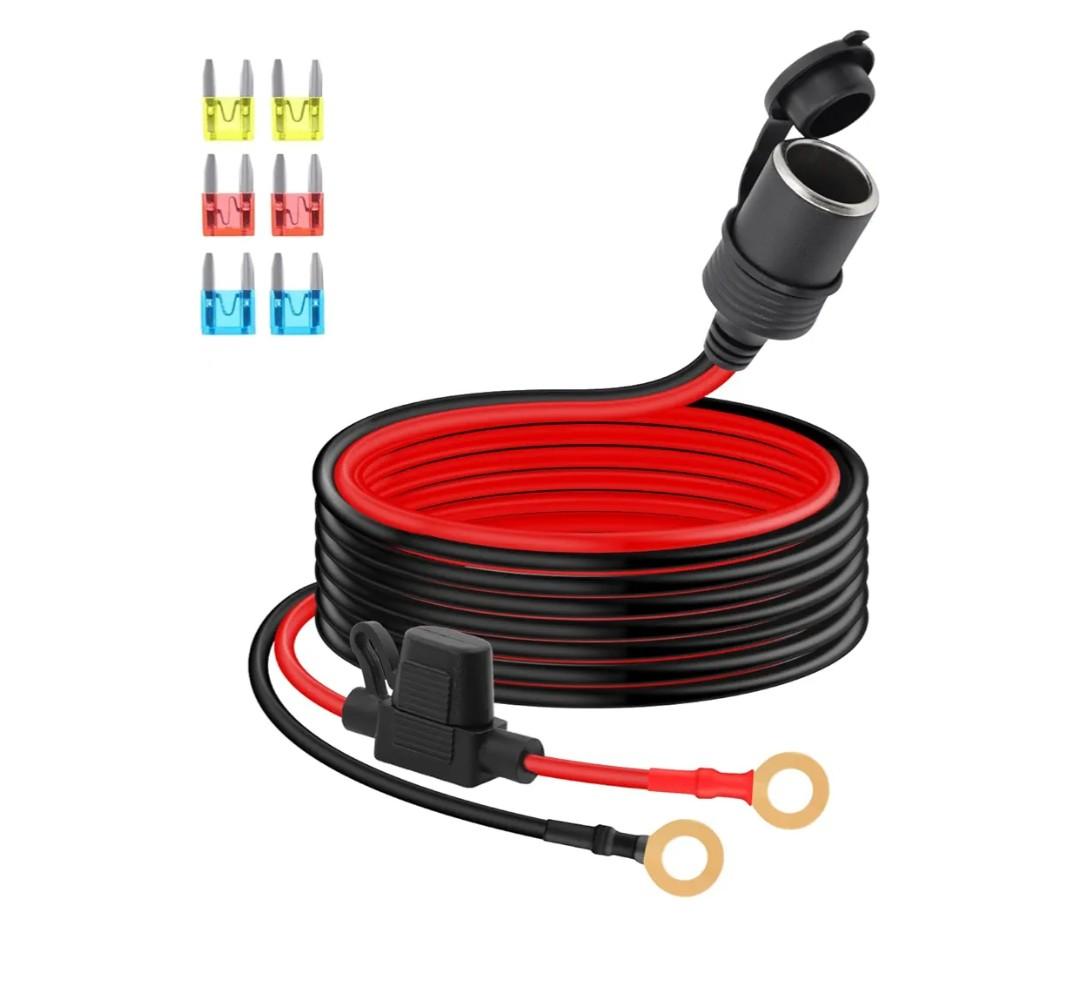 GELRHONR 10FT Cigarette Lighter Socket to O Ring Terminal,12V-24V 6mm Ring Eyelet Terminal to Female Cigarette Lighter Socket Extension Cable with 20A Fuse for Car Inverter Air Pump and DIY (3M)