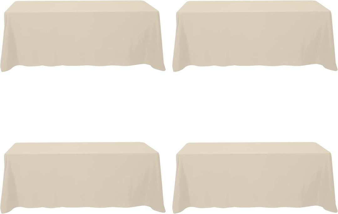 BRILLMAX 4 Pack Beige Tablecloths 90 x 156 Inch for 8ft Rectangle Tables - 150 GSM Polyester Fabric, Floor Length Drop, Water, Stain & Wrinkle Resistant Cloth Cover for Wedding Reception Banquet
