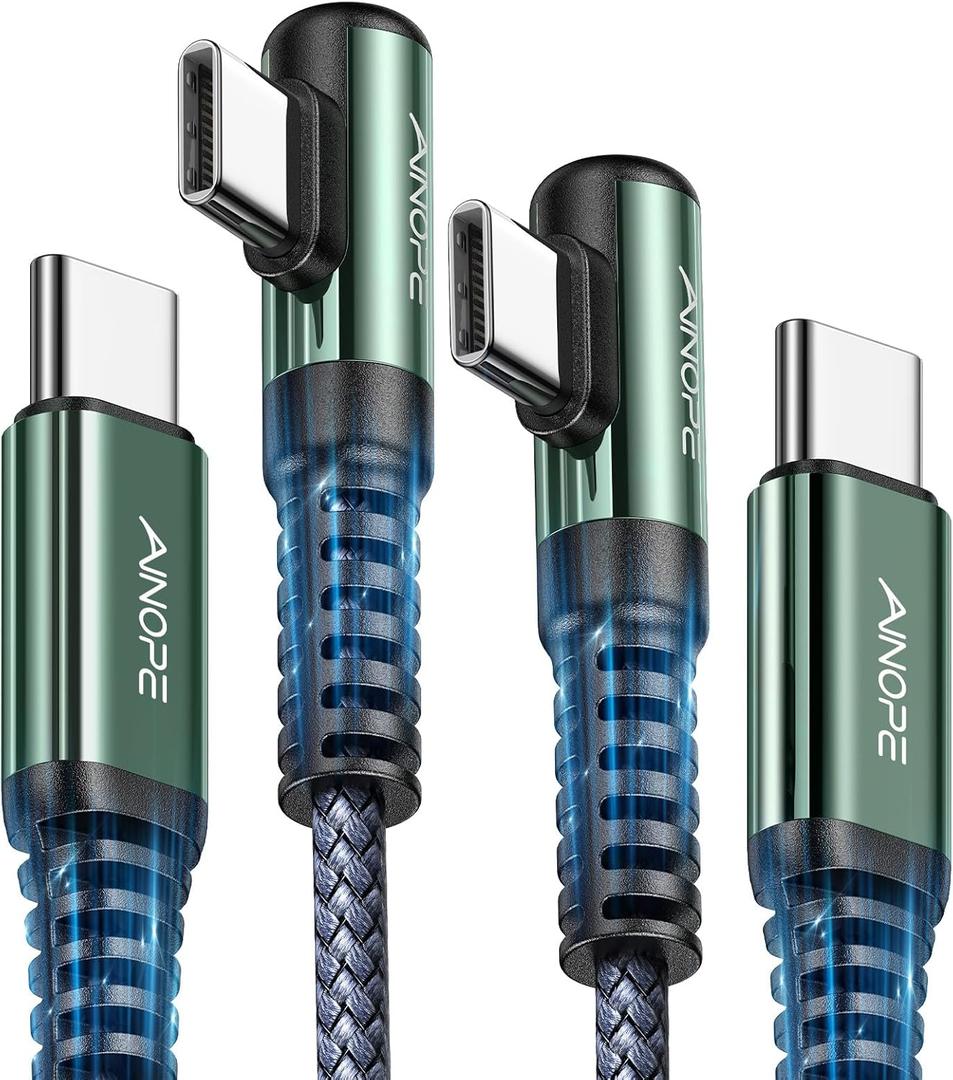 AINOPE Right Angle USB C to USB C Cable 17 3.3FT 60W 2 Pack USBC to USBC for iPhone 16 Pro Max Car Charger Cord Fast Charging Compatible with iPhone 16 15 Samsung A17 iPad Pro Android Phone Accesories (Grey)