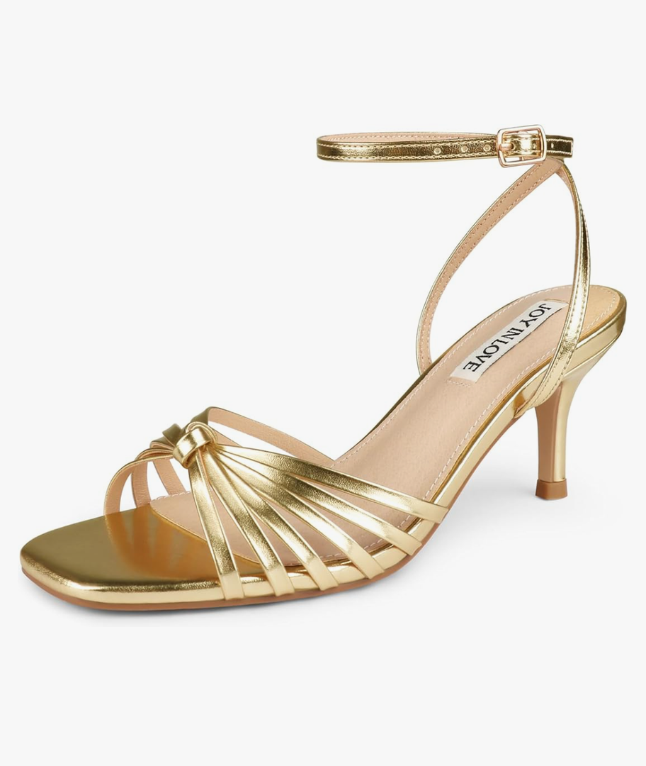 JOY IN LOVE Women's Kitten Low Strappy Heels Ankle Strap Heeled Sandals