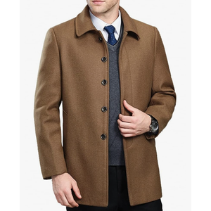 Men's Classical Bussiness Style Single Breasted Plaid Wool Coat, Size Medium 