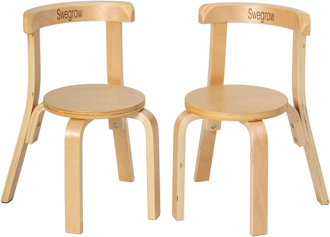 Swegrow Wooden Kids Chair, Toddler Chair for Table, Kids Stackable Chairs, Kid Wooden Furniture for Family/Playroom/ClassroomSet of 2-Natural Wood