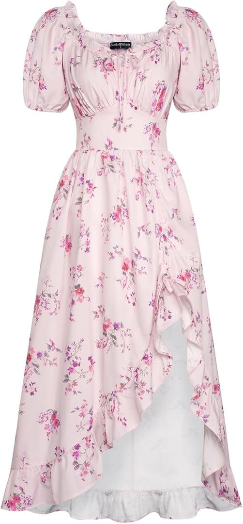 Scarlet Darkness Summer Floral Milkmaid Dress Cottagecore Corset Dress with Pockets (X-Large)