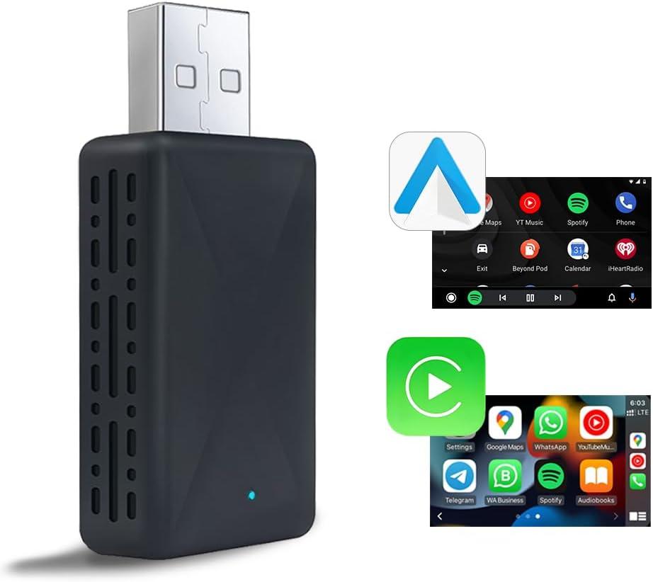 YNF Wireless Carplay/Android Auto 2-in-1 Adapter, Plug and Play Low Latency Mini VersionStable Connect Plug & Play for iOS 10+ & Cars from 2016+