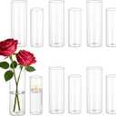 Hewory Glass Cylinder Vases for Centerpieces: 7“+6" Tall 12Pcs Clear Small Bud Vases for Flowers Wedding Party Table Decoration - Skinny Hurricane Candle Holders for Floating Candles