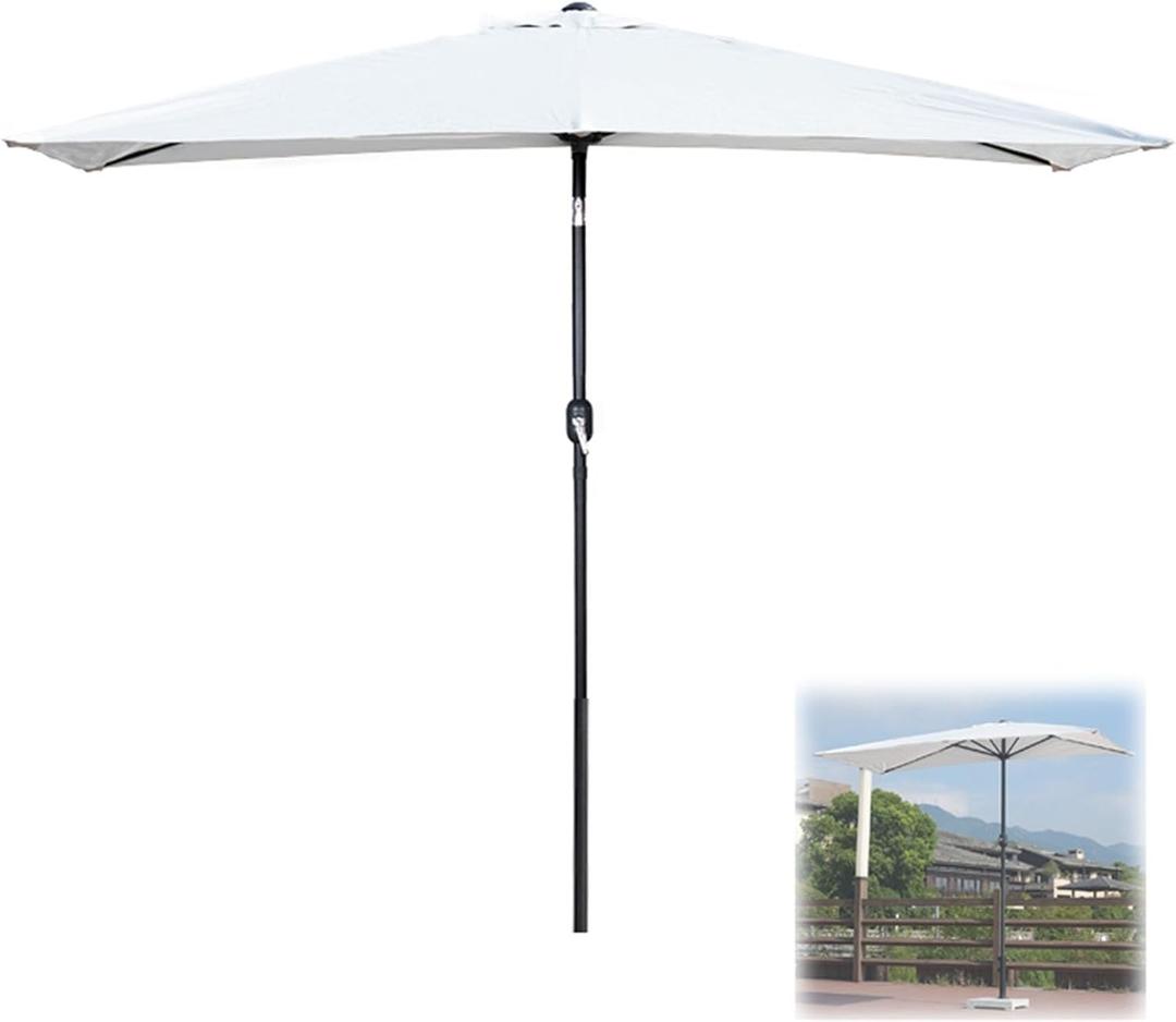 Portable Half Umbrella Outdoor, Patio Umbrella with Easy Crank, for Balcony, Table, or Deck (White), Size: 250cm/8.2ft