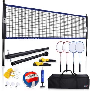 GSE Games & Sports Expert Outdoor Yard Sports Net Game Set for Backyards, Parks, Beach, Lawn. Volleyball Set, Badminton Set OR Volleyball & Badminton Combo Set