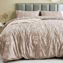 MUXHOMO Duvet Cover Queen Size, Reversible Floral Taupe Duvet Cover Set with Zipper Closure, 3 Pieces Botanical Patterns Soft Microfiber Bedding Set with 4 Ties (90"x90", 2 Pillow Cases) (01 - Taupe Leaves (No Comforter))