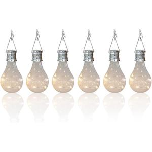 pearlstar Solar Light Bulbs Outdoor Waterproof Garden Camping Hanging LED Light Lamp Bulb Globe Hanging Lights for Home Yard Christmas Party Holiday Decorations (6 Pack-Clear Bulbs)