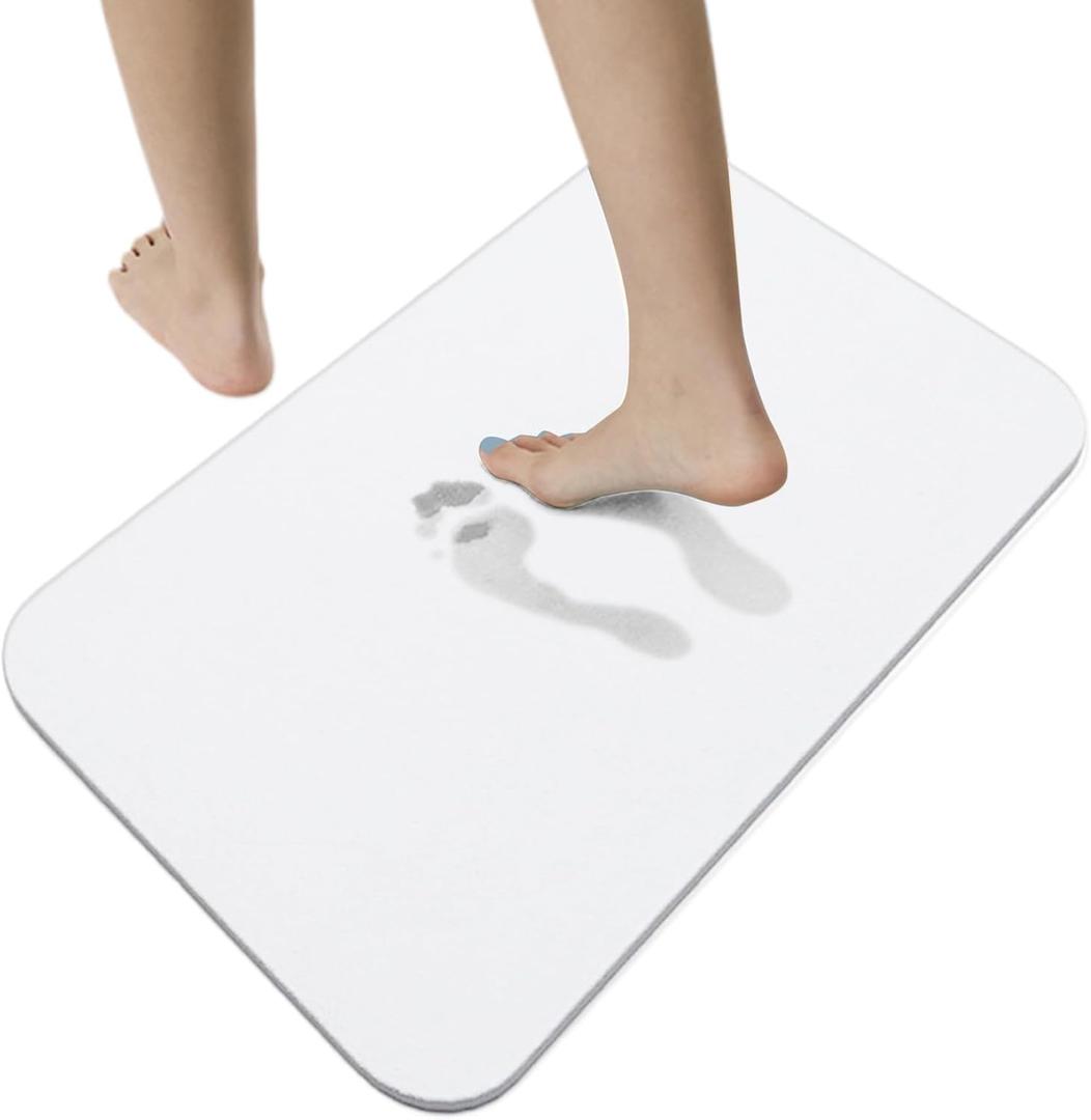 Diatomite Stone Bath Mat 17.7x13.8 Inch 30s Instant Absorbent Bath Stone Mat Quick Drying Stone Bath Mat with a Non-Slip Pad Shower Mat for Bathroom Kitchen Bath Mats