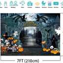 7X5FT Halloween Backdrop Night Scary Castle Pumpkin Moon Bat Graveyard Happy Halloween Party Banner Photography Backdrop Photo Background DH-205